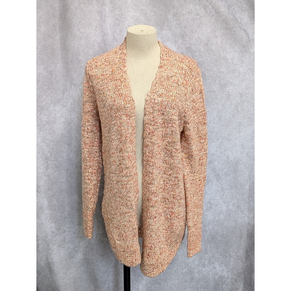 Loft Womens Space Dye Open Front Cardigan Sweater Orange Peach Marled Size S C23